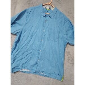 Tommy Bahama Shirt Men XXL Camp Loop Collar 100% Linen Blue Resort Wear Hawaiian